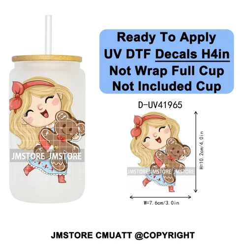 Cute Little Mermaid Cartoon Princess Festive UV DTF Transfer Stickers Decals Ready To Apply Waterproof For 16OZ Libbey Glass Can