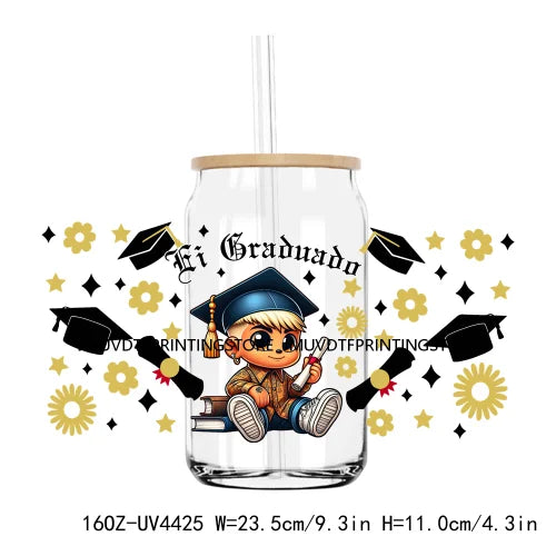 Chicano Graduation 2024 UV DTF Sticker For 16OZ Libbey Glass Cup Can Senior Girls Wrap Transfer Sticker Custom Labels DIY Logo