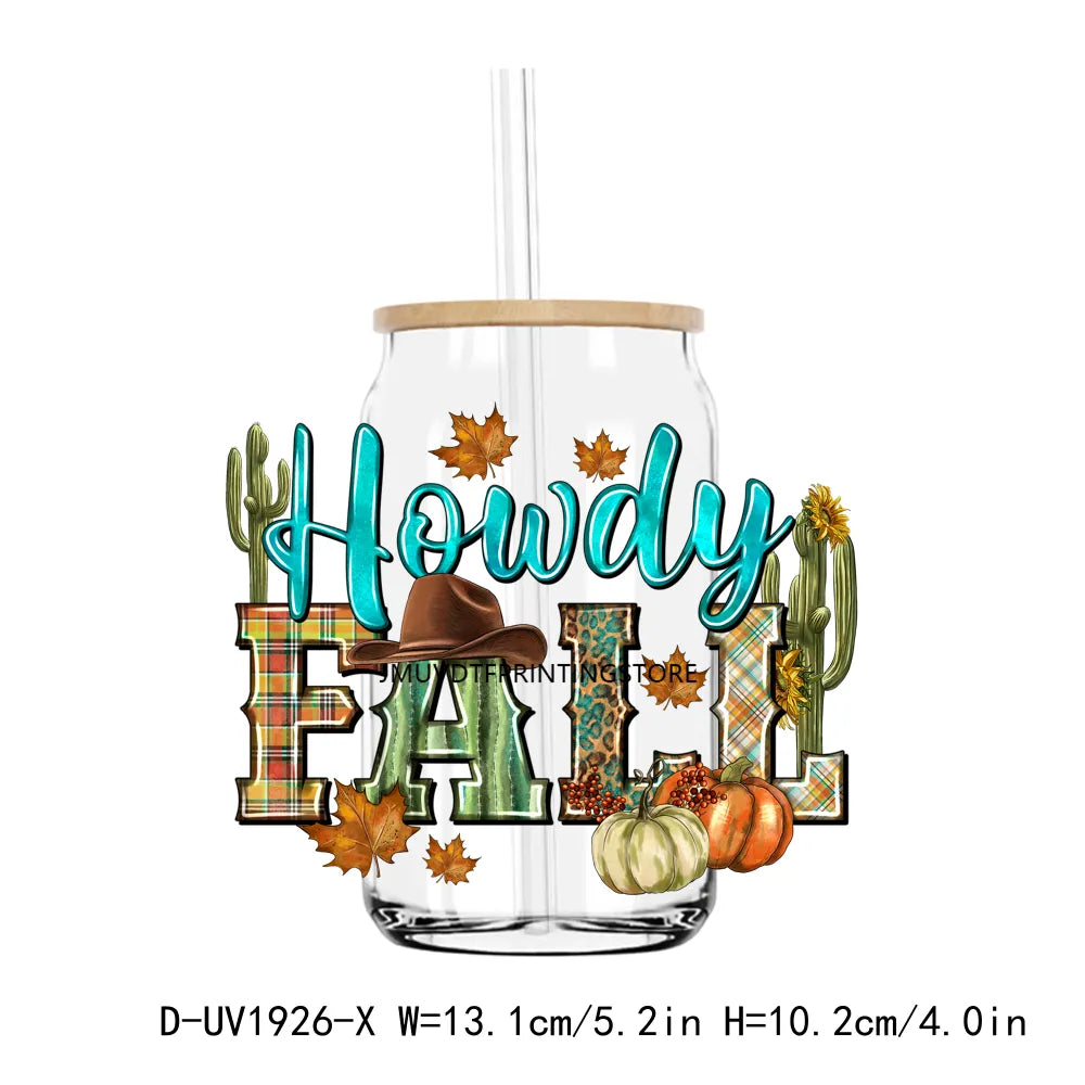 Howdy Fall Highland Cow Pumpkin UV DTF Transfers Stickers Decals For Libbey Cold Cups Mugs Tumbler Waterproof DIY Craft