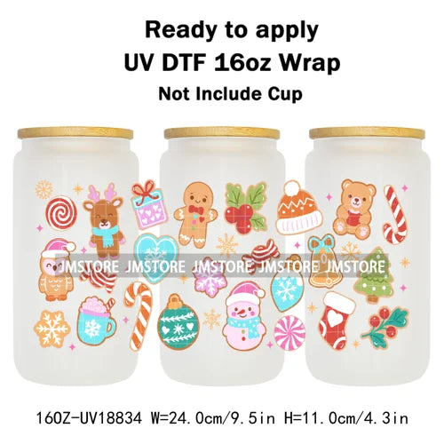 Christmas Bookish Santa Stocking Gifts UV DTF Cup Wrap Ready To Apply Transfer Stickers Waterproof For 16OZ Libbey Glass Can Mug