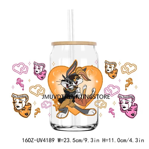 Cartoon Valentines Couple Love 16OZ UV DTF Cup Wrap Transfers Stickers Custom Labels DIY Waterproof Logo For Libbey Glass Can