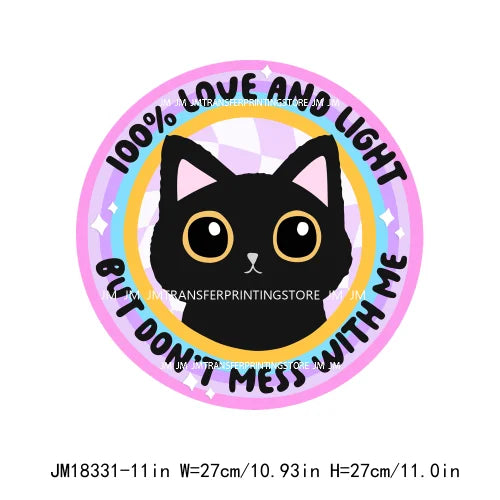 DIY Lovely Cat No Lazy Don't Stress Love And Light Decals Positive Quotes DTF Transfers Stickers Ready To Press For Hoodies