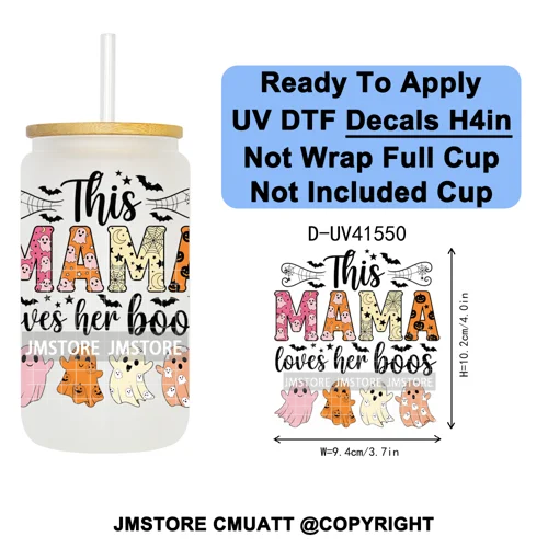 Spooky Highland Cow Halloween Ghosts Pumpkin UV DTF Decals Ready To Apply Waterproof Transfer Stickers For 16OZ Libbey Glass Can