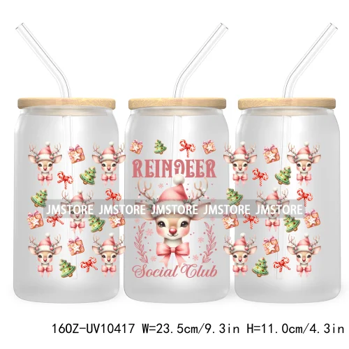 Christmas Girly Coquette Bow 16OZ UV DTF Cup Wrap Transfer Stickers Custom Labels For Libbey Glass Can Candy Cane Tis The Season