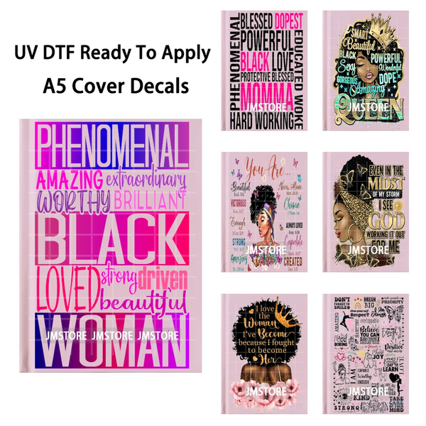 Floral Butterfly Black Girl Religious A5 Notebook UV DTF Wraps Ready To Apply Custom Transfer Stickers Decals For Journal Cover