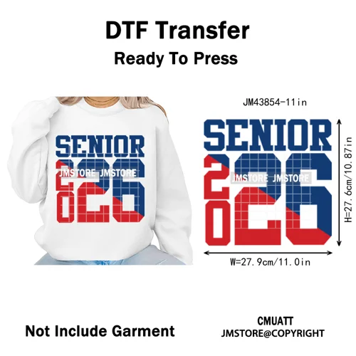 High School Senior 2026 Graduation Club Coquette Gifts Iron on Washable DTF Heat Transfers Stickers Ready to Press for Clothes