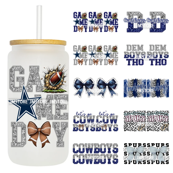 Faux Glitter American Football Game Day UV DTF Cup Wrap Ready To Apply Transfer Stickers 16OZ Tumbler Wraps For Libbey Glass Can