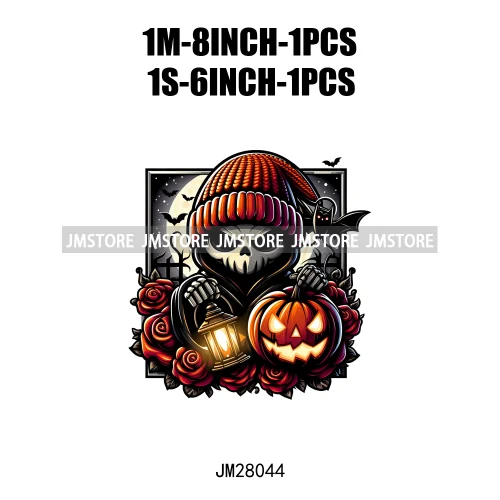 Cute Animals Skull Red Rose Pumpkin Halloween Spooky Vibes Design Logo Iron On DTF Transfer Stickers Ready To Press For Clothing