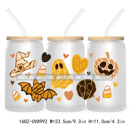 New Mexican Conchas Halloween 16OZ UV Cup Wrap DTF Transfer Stickers For Libbey Glass Can Cups Tumbler Waterproof Labels Cartoon