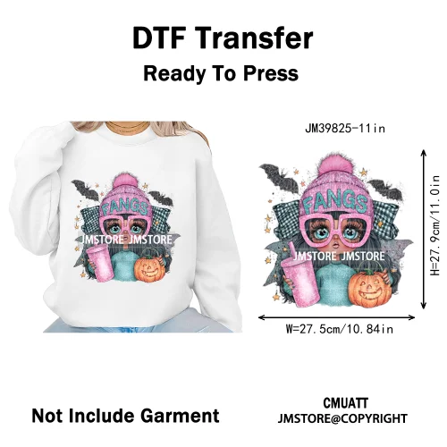 Pink Sweater Hat Coffee Girls Ghost Animal Pumpkin Halloween Iron on DTF Washable Transfers Stickers Ready to Press for Textile