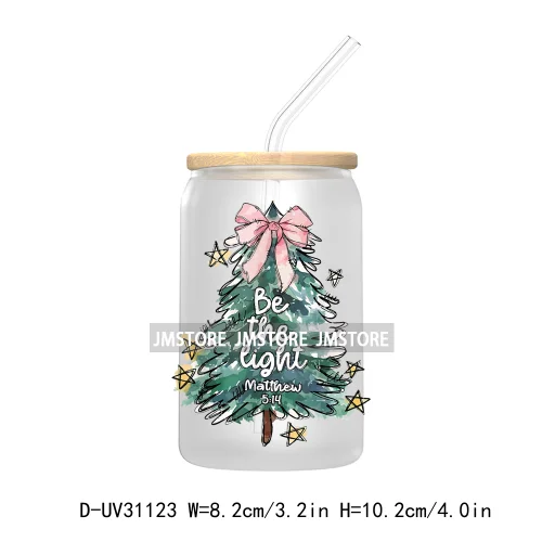 Coquette Bow Merry Christmas Trees UV Sticker Decals For Libbey Cold Cups Mugs Tumbler Transfer Stickers Waterproof Cozy Season