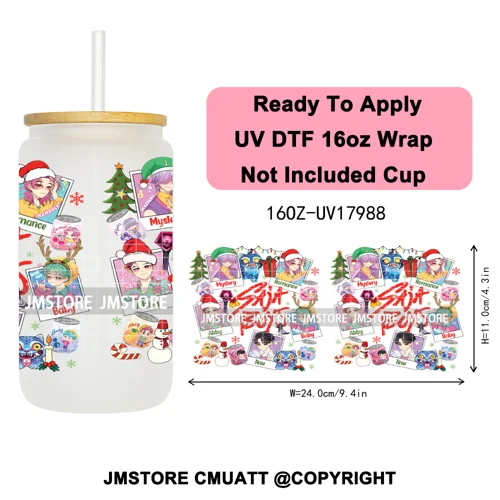 Christmas Edition Kpop Demon Festive Anime Girls UV DTF Stickers Ready To Apply Cup Wrap High Quality For 16OZ Libbey Can Glass