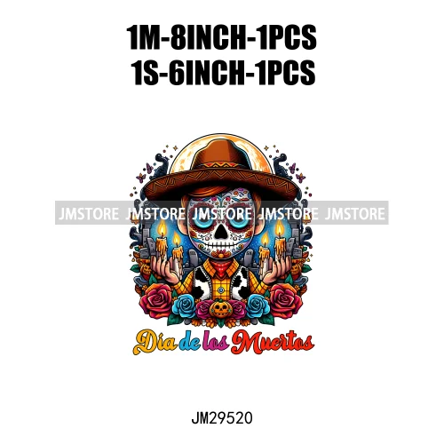 Dia De Los Muertos Mexicao Concha Ghost Cartoon Hispanic Halloween Iron On DTF Transfers Stickers Ready To Press For Clothing