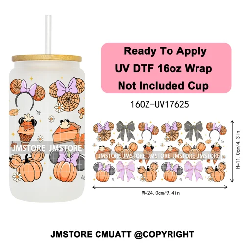 Girly Halloween Boo Thanksgiving Turkey UV DTF Cup Wrap Ready To Apply Transfer Stickers 16OZ Tumbler Wraps For Libbey Glass Can