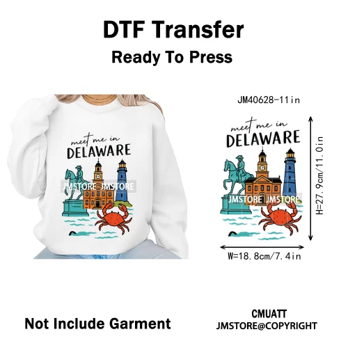 Retro American Citycape Scenery Badge States Lover Designs Iron on DTF Washable Transfers Stickers Ready to Press for Clothing