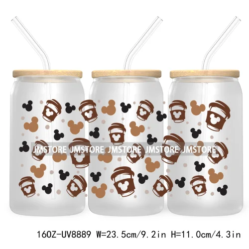 But First Coffee UV DTF Cup Wraps For 16OZ Libbey Glass Can Cups Tumbler Waterproof Labels Transfer Stickers Cartoon Mouse