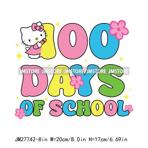 Cartton Animal Happy In My 100 Days Of School Era Books Teacher DTF Iron On Transfers Stickers Ready To Press For T-shirts Bags