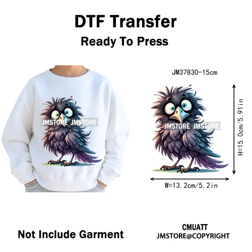 15cm 5.9in Kids Funny Hairy Cartoon Birds Animal Washable Iron on DTF Transfers Stickers Printing Ready to Press for Clothing