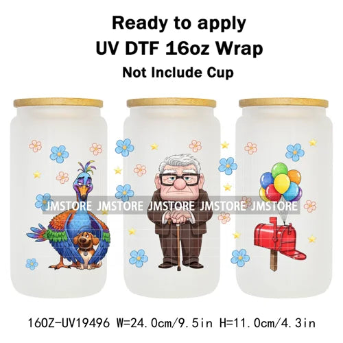 Up Gifts Balloon House Adventure Old Man 16OZ UV DTF Cup Wraps Ready To Apply Waterproof Transfer Stickers For Libbey Glass Can