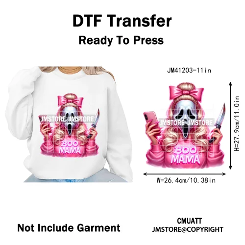 Creepy Killer Mama Club Halloween Spooky Vibes Horror Mom Iron on Washable DTF Transfer Stickers Ready to Press for T-shirts Bag