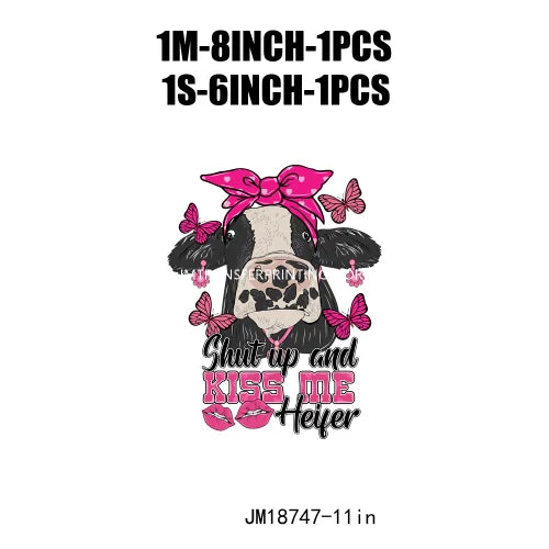 Hot Sale Western Highland Cow Pink Be Mine Heifer Valentine Printing DTF I Love Moo XOXO Heat Transfer Stickers For Hoodies