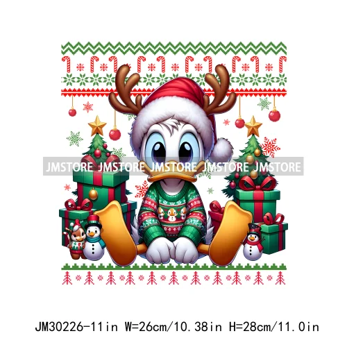 Cartoon Christmas Character Ugly Sweater Friends Deer Winter Holiday Gifts Iron On DTF Heat Press Transfers Stickers For Hoodies