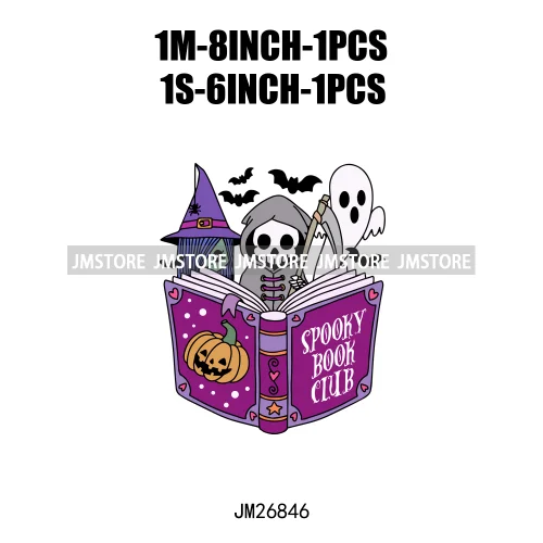 Hot Cute Spooky Ghouls Boo Read Club Bookish Halloween DTF Printing Iron On Transfer Stickers Ready To Press For Hoodies Bags