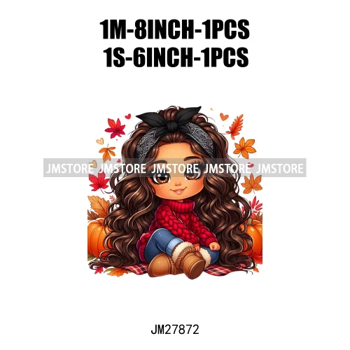 Cute Autumn Pumpkins Fall Vibes Laina Baby Hispanic Chibi Girls Logos DTF Iron On Transfer Stickers Ready To Press For T-shirts