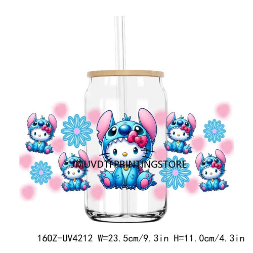 Cute Mexican Cartoon Cat With Flowers UV DTF Sticker For 16OZ Libbey Glass Cup Can Wrap Transfer Sticker Custom Labels DIY Logo