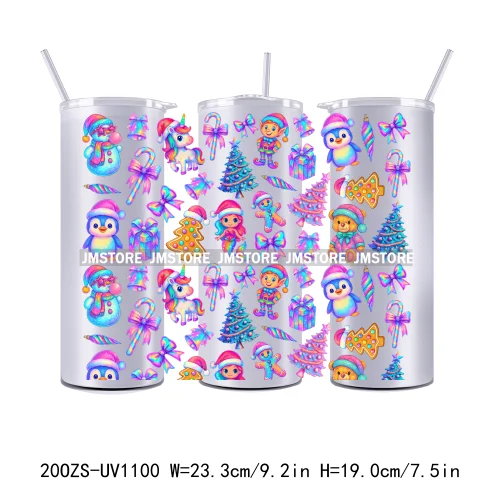 Seamless Christmas Santa Stocking UV DTF Tumbler Wraps Durable Ready To Apply Transfer Sticker For 20OZ Straight Skinny Tumblers