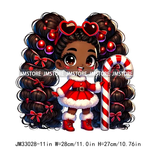 Sweet Santa African American Girly Christmas Character Holiday Vibes Xmas Iron On DTF Transfers Stickers Ready To Press T-shirts