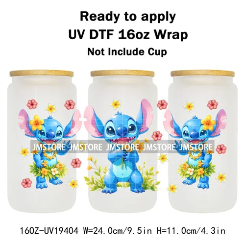 Tropical Cartoon Summer Vibes Splash UV DTF Wraps Transfer Sticker Waterproof High Quality For 16OZ Libbey Glass Can Tumblers