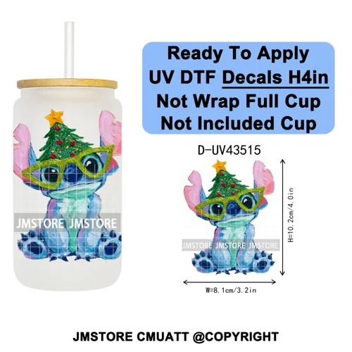 Winter Cartoon Christmas Holiday UV DTF Transfer Stickers Decals Ready To Apply Good Quality Logo For Libbey Cold Cup Mug Bottle
