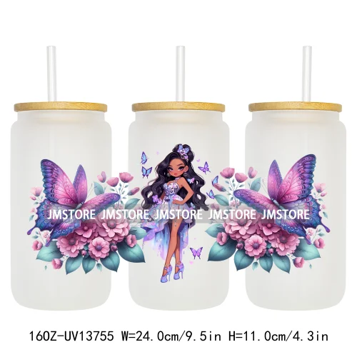 Floral Butterfly Girl Woman UV DTF Stickers Ready to Transfer Cup Wrap Custom Labels DIY Craft For Libbey Can Glass Tumblers Mug