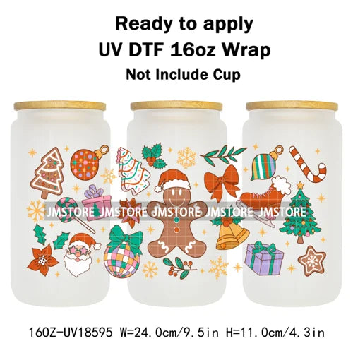 Ghost Santa Christmas Gingerbread Xmas UV DTF Stickers Ready To Apply Cup Wrap Custom Labels DIY Craft For Libbey Glass Can Mugs