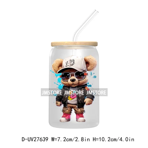 Hip Hop Urban Graffiti Teddy Bear UV DTF Transfer Stickers Decals For Libbey Cold Cups Mugs Tumbler Waterproof Trendy Bears Doll