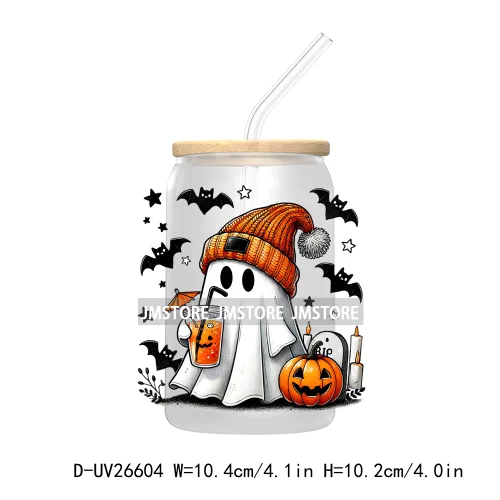 Cute Ghost Spooky Halloween UV DTF Transfer Stickers Decals For Libbey Cold Cups Mugs Tumbler Waterproof DIY Custom Logo Labels