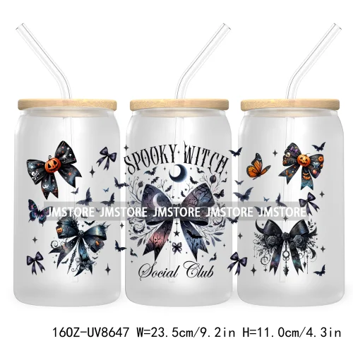 Spooky Witch Social Club UV DTF Cup Wrap For 16OZ Libbey Glass Cups Can Transfer Stickers Custom Labels Logo Halloween Season