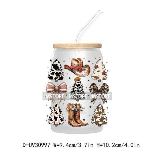 Howdy Christmas Boots Cowboy Cowgirl Western Country Xmas UV DTF Transfer Stickers Decals For Libbey Cold Cups Mugs Tumbler Bow