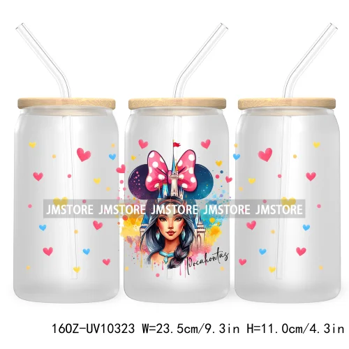 Cartoon Princess Coquette Bow Girly UV DTF Sticker For 16OZ Libbey Glass Cup Can Wrap Transfer Stickers Custom Labels DIY Logo