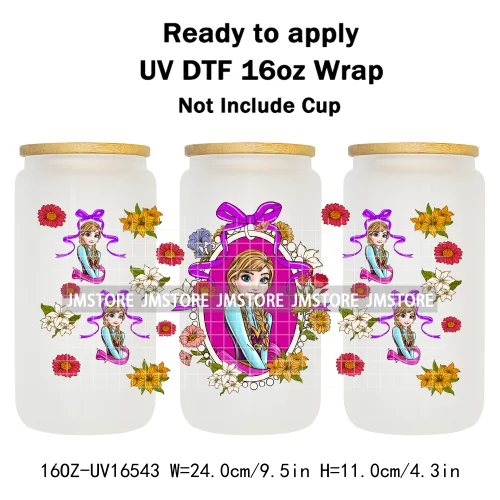 Magical Mirror Princess Coquette Bow 16OZ UV DTF Cup Wraps Ready To Apply Waterproof Transfer Stickers For Libbey Glass Can Mugs