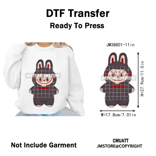 Retro Laboo Halloween Horror Character Washable Printing Iron on DTF Heat Transfers Stickers Ready to Press for Clothes Bags