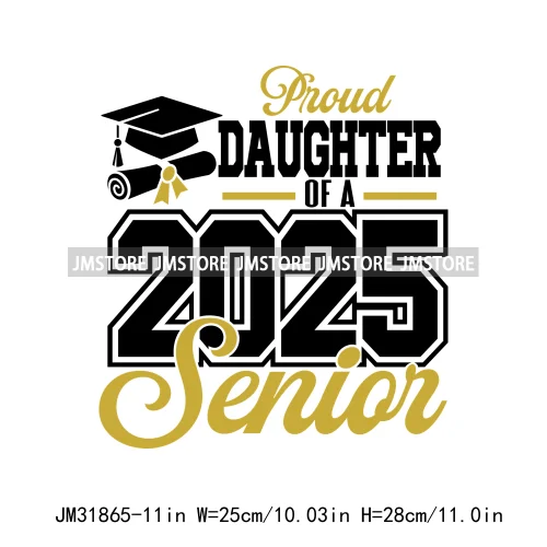 High School Graduation Proud Mom Of Senior 2025 Letters Iron On DTF Heat Transfers Stickers Ready To Press For T-shirts Bags