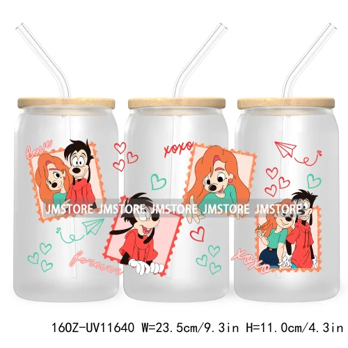 Cute Cartoon Couple XOXO Valentine's Day UV DTF Cup Wrap Transfer Stickers For 16OZ Libbey Glass Can Cupid Vibes Love Hearts