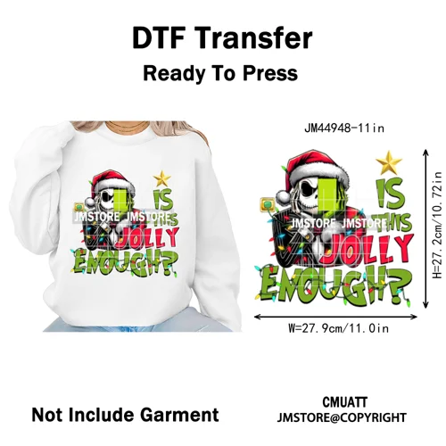New Nightmare Horror Christmas Movie Characters Lover Iron on Washable DTF Heat Transfers Stickers Ready to Press for Clothes