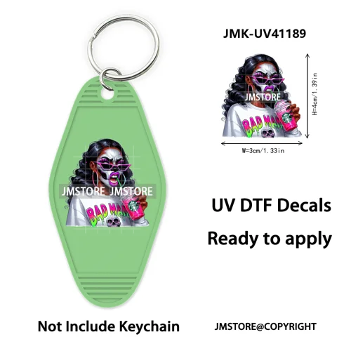Afro Girl Halloween Skeleton Zombie UV DTF Motel Keychain Decal Ready To Ship Durable Transfer Stickers Print For Hotel Keychain