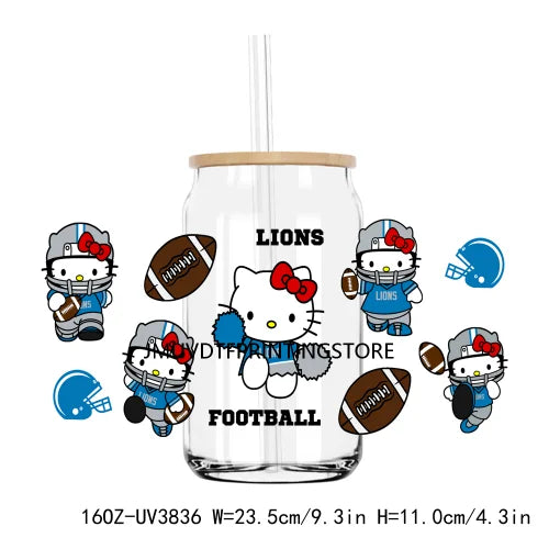 Sport Football Cartoon Cat UV DTF Sticker For 16OZ Libbey Glass Cup Can Wrap Transfer Sticker Custom Labels DIY Logo