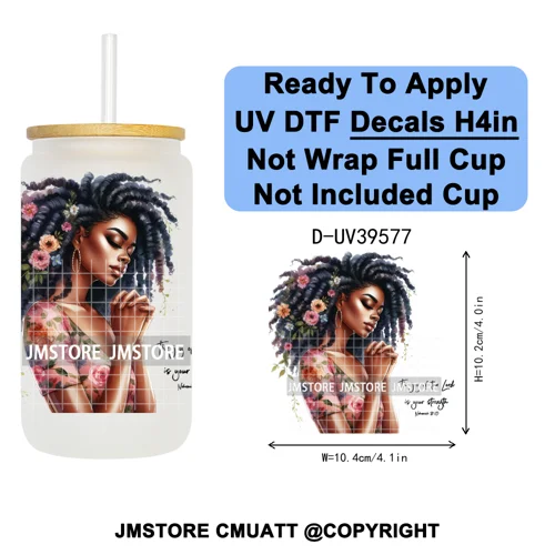 Fashion Girl Praying Black Women UV DTF Decals Ready To Apply Waterproof Transfer Stickers DIY Crafts For 16OZ Libbey Glass Can