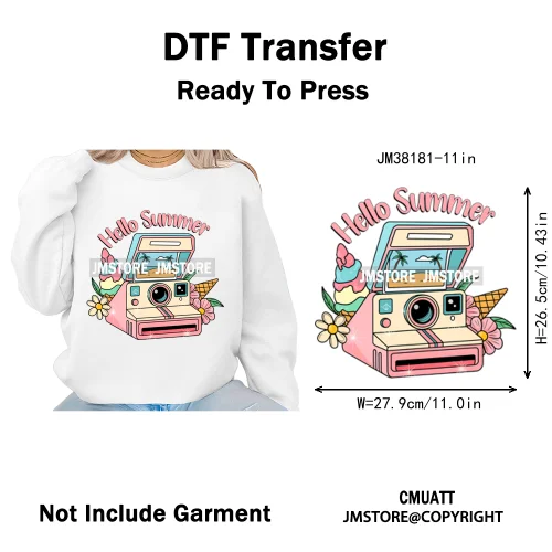 Hello Summer Lake Junkie Beach Vibes Last Day Of School Iron on DTF Thermal Transfer Stickers Ready to Press for T-shirt Bags