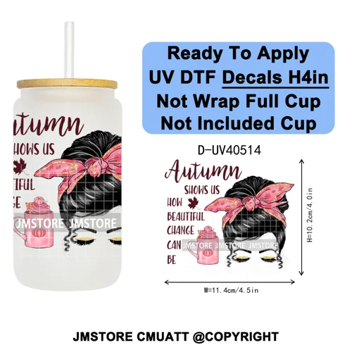 Cozy Autumn Fall Pumpkin Spice UV DTF Decals Ready To Apply Waterproof Transfer Stickers DIY Crafts For 16OZ Libbey Glass Can